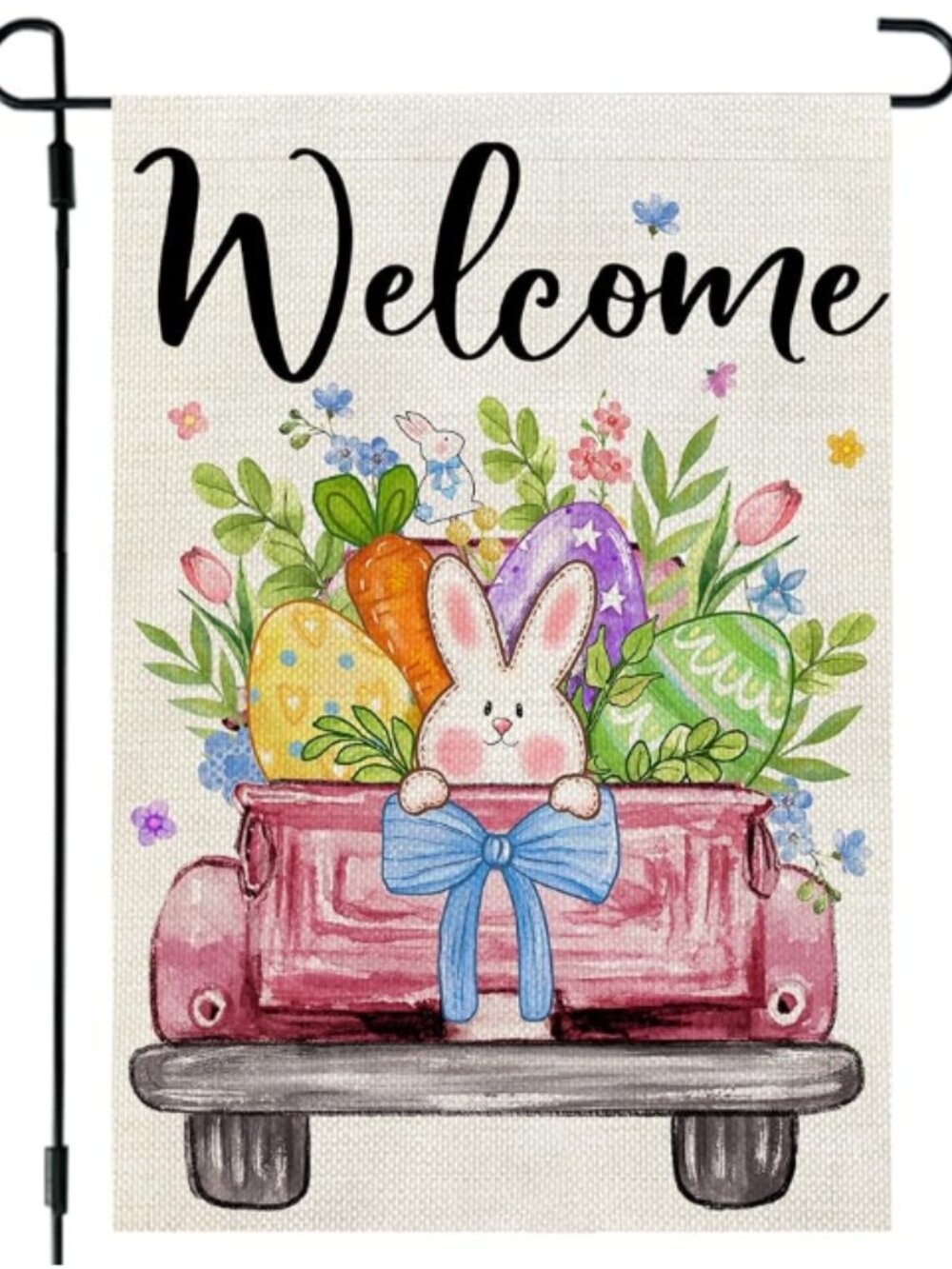 CROWNED BEAUTY Easter Garden Flag Eggs Bunny Truck 12x18 Inch